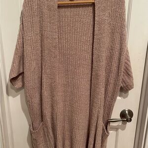Barefoot Dreams Tan Cardigan Sweater Soft Knit M
